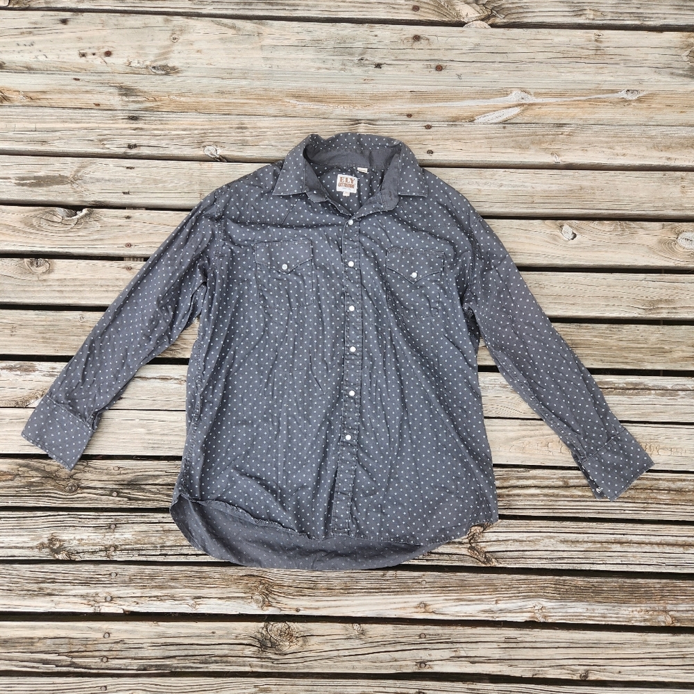 Ely Cattleman Gray Geo Dot Dress Shirt Western Cowboy Men XXL Pearl Snap Country